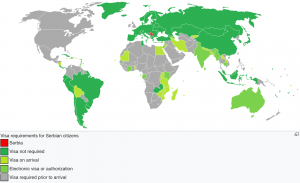 Serbia passport - visa free travel countries map