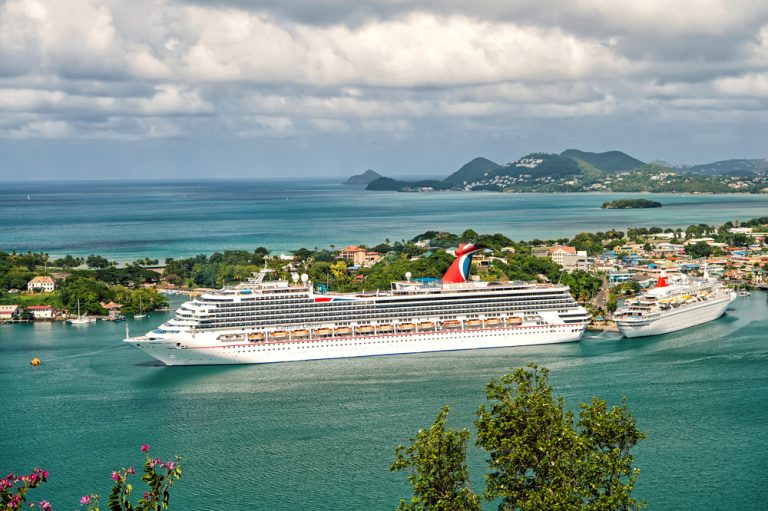 large cruise ship in bay on island sea, Saint Lucia Corpocrat Magazine